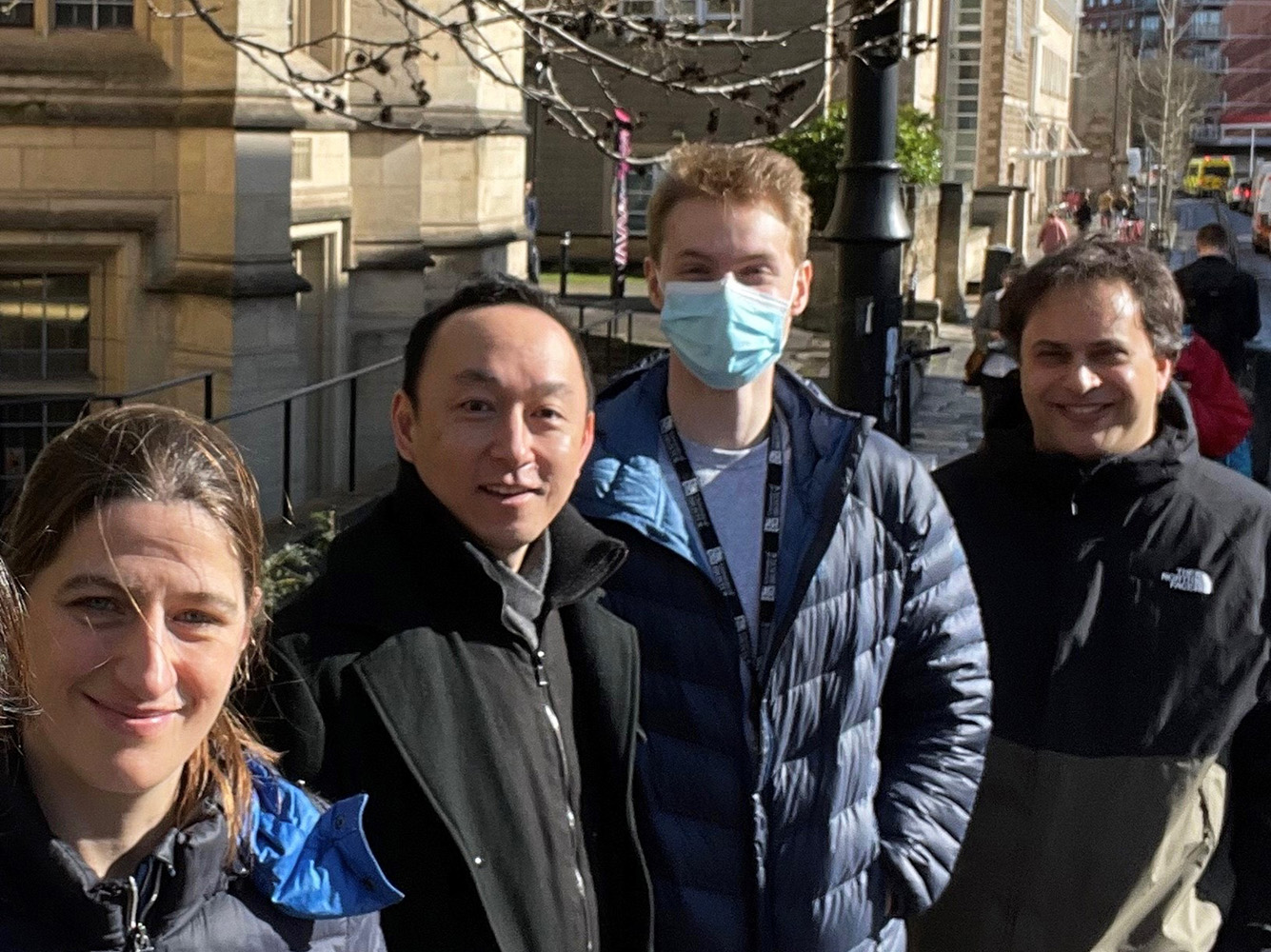 Yohei Yamauchi in Bristol with three Postdocs