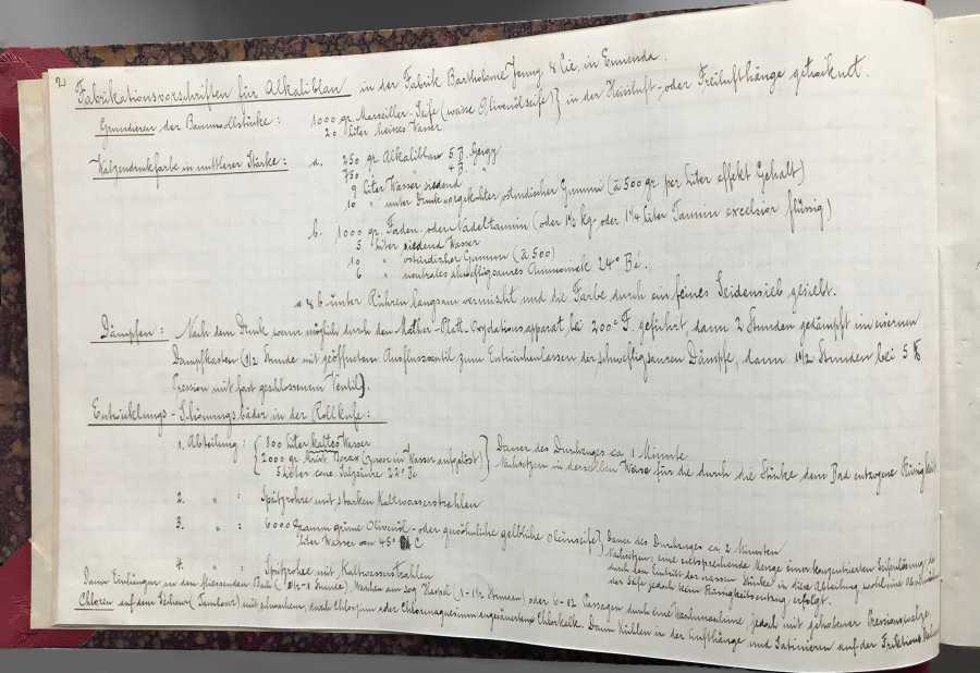 Enlarged view: Example of a chemical dyeing recipe.